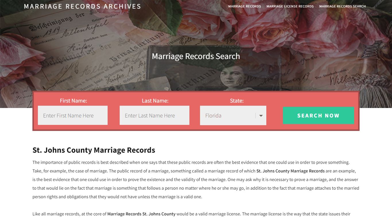 St. Johns County Marriage Records - Enter Name and Search